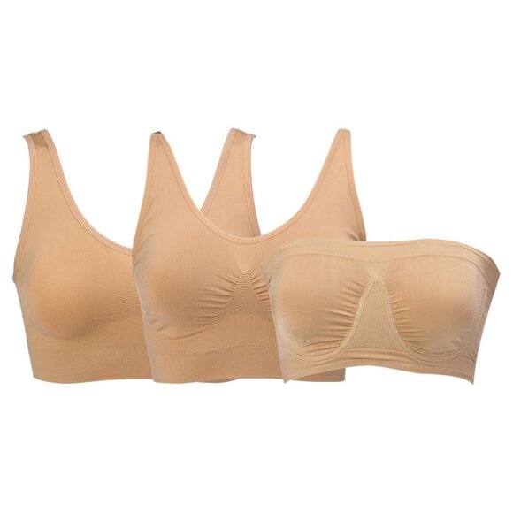 Rhonda Shear Other - Rhonda Shear 3 Pack Best of Ahh Bra Size 1X Stretch Seamless Beige Comfy 666.18